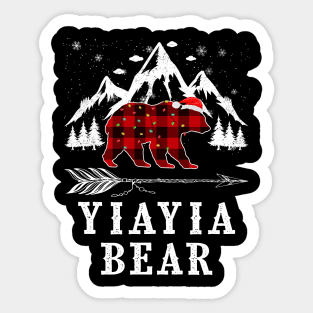 Yiayia Bear Christmas Red Plaid Buffalo Family Pajama Funny Sticker